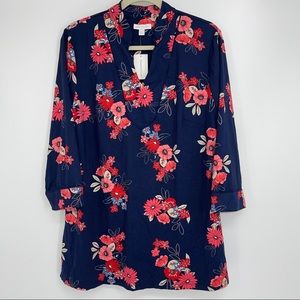 CHARTER CLUB FLORAL DESIGN BLUE 3/4 SLEEVE LARGE